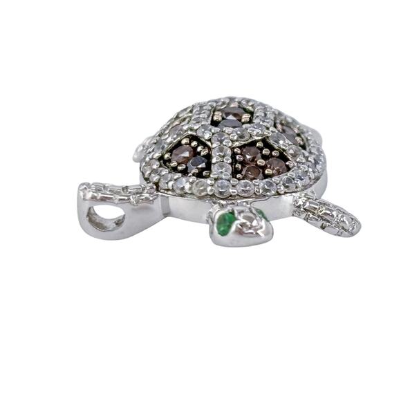 Turtle Pendant with Cubic Zirconia Stones | Sterling Silver 925 Animal Jewelry - Picture 4 of 6
